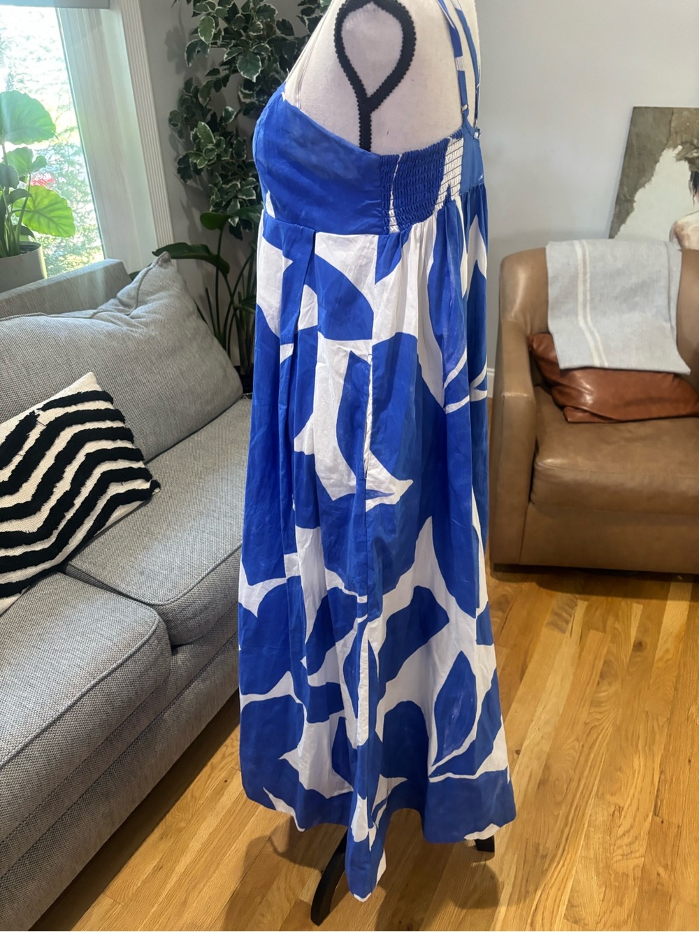 Anthropologie Blue and White Abstract Print Strappy Maxi Dress - Picture 6 of 10
